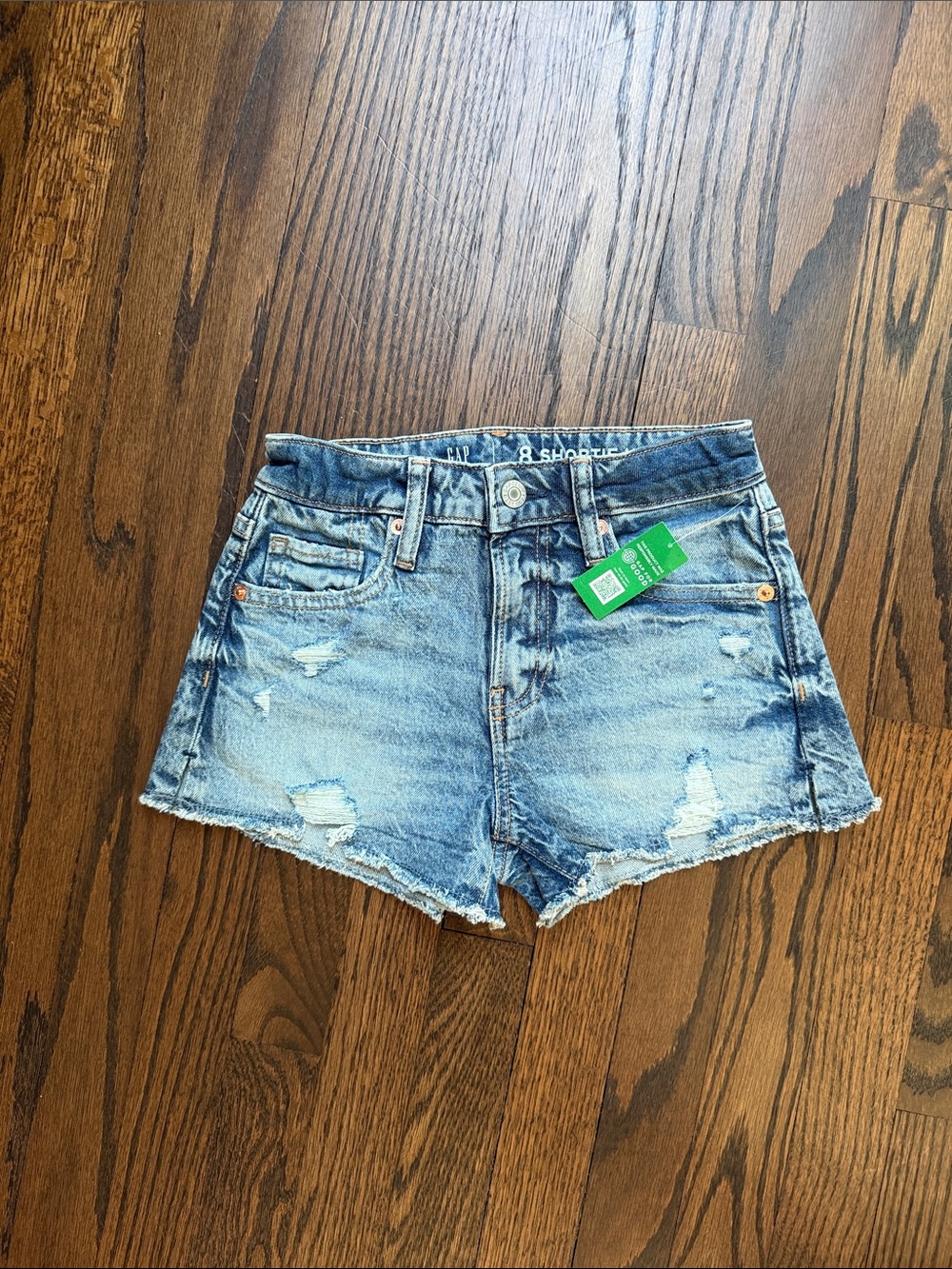 GAP Light Blue Distressed High-Rise Denim Shorts